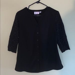 Denim&Co 3/4 Lace Black Blouse